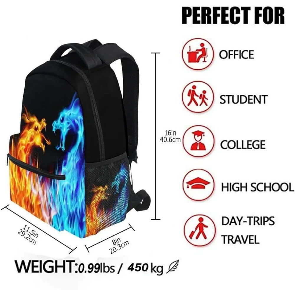Boys Red Blue Fire Dragon Laptop Galaxy Teens Monster Animal Water Resistant Bag
